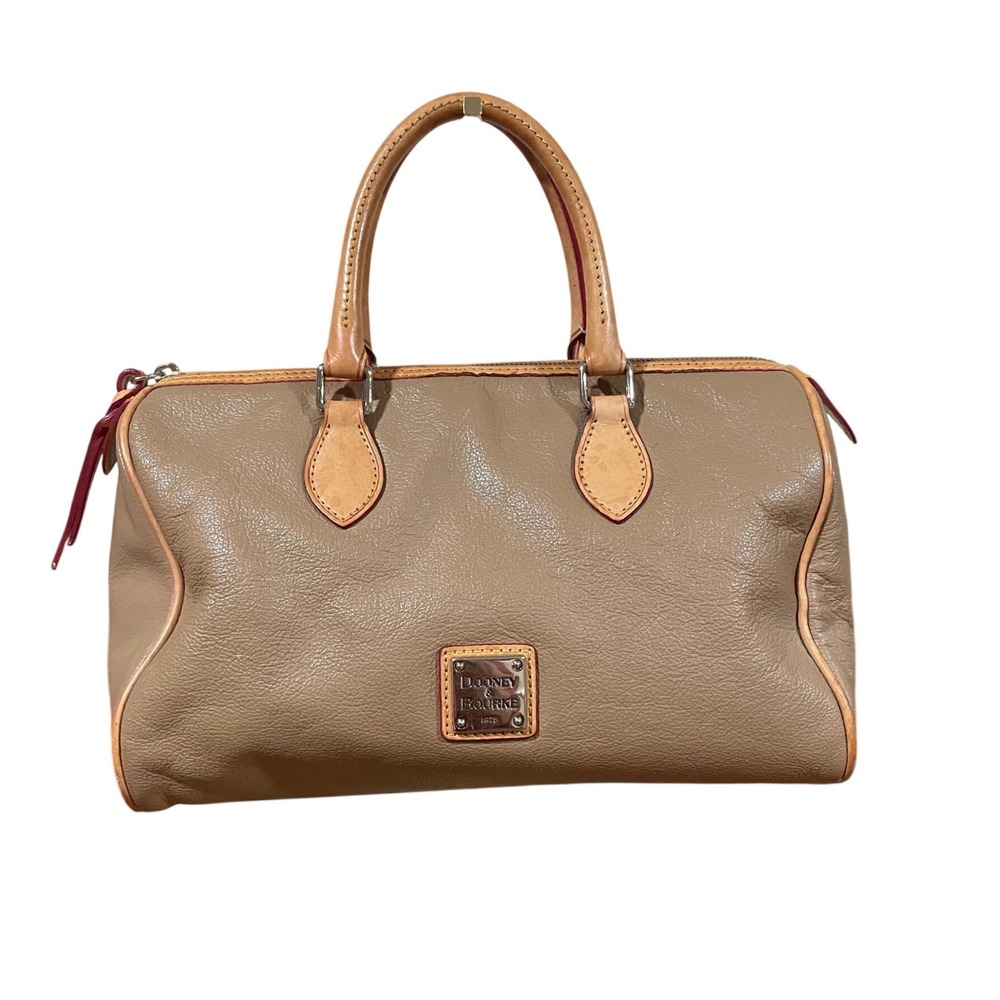 Dooney & Bourke Taupe Pebbled Leather Satchel Barrel Silver Hardware J1104239